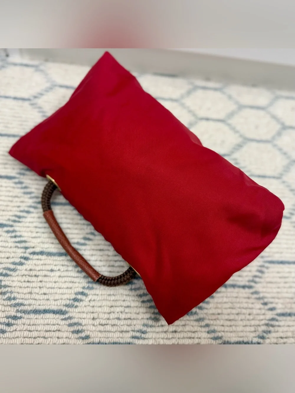 LONGCHAMP Vintage Y2K Collectors Made N France Le Pliage Nylon Red & Leather Bag - Picture 8 of 16